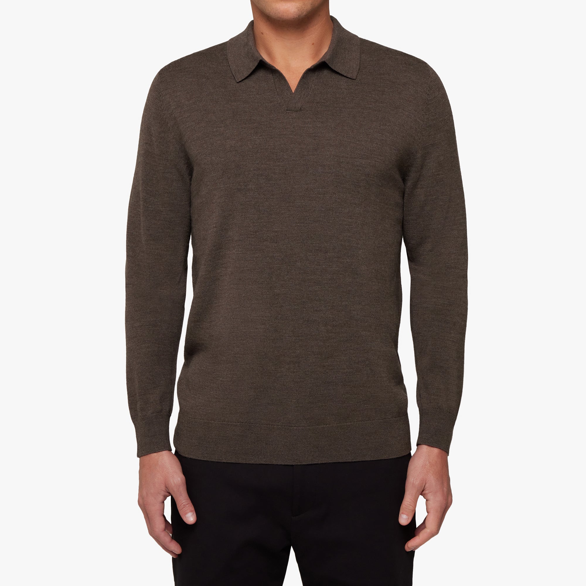 Merino Wool Silk Relaxed Polo Mocha Melange Mens