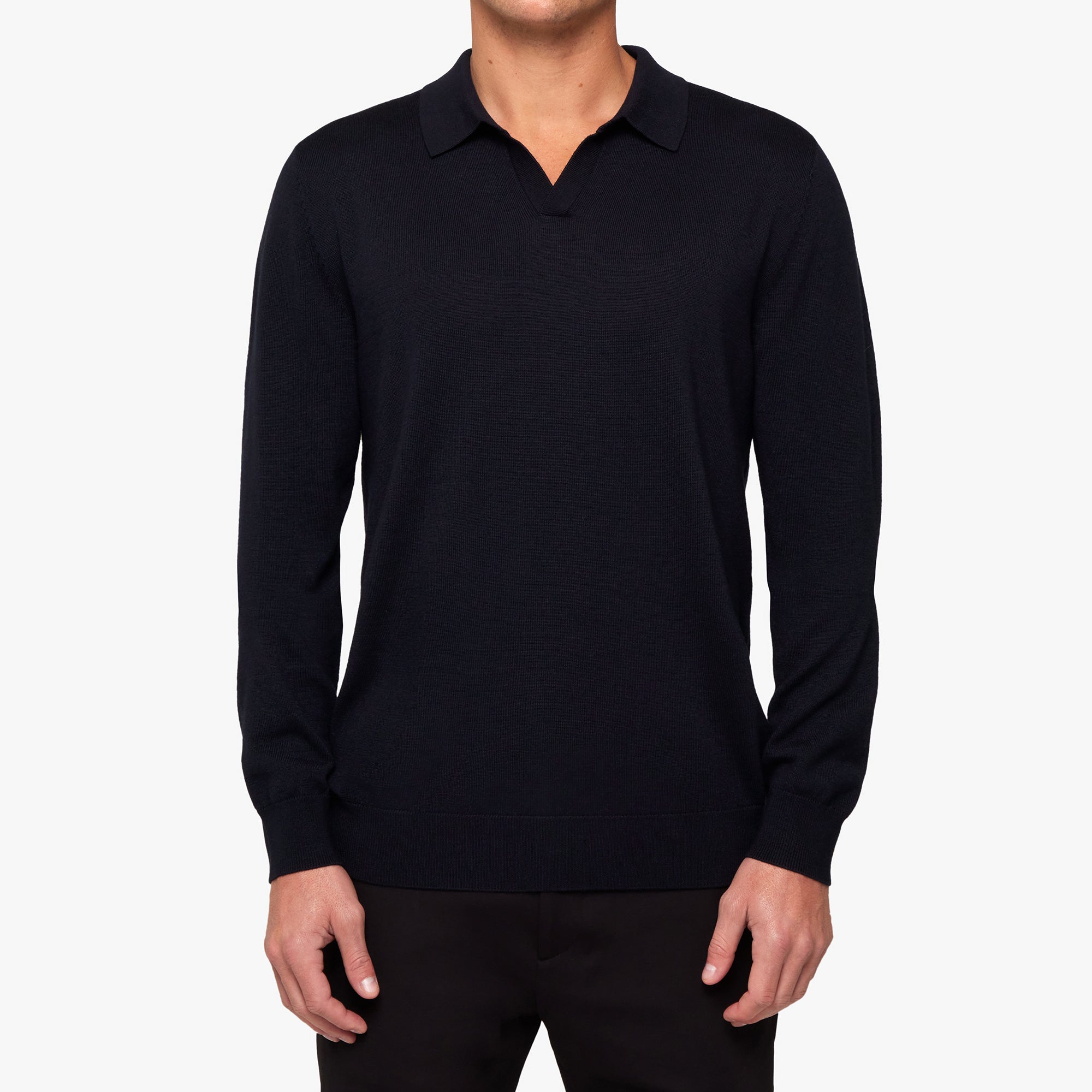Merino Wool Silk Relaxed Polo Navy Mens