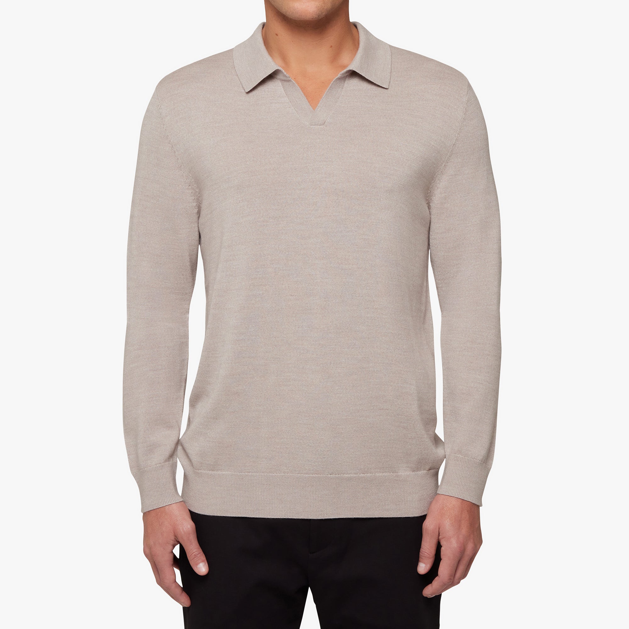 Merino Wool Silk Relaxed Polo Oatmeal Melange Mens