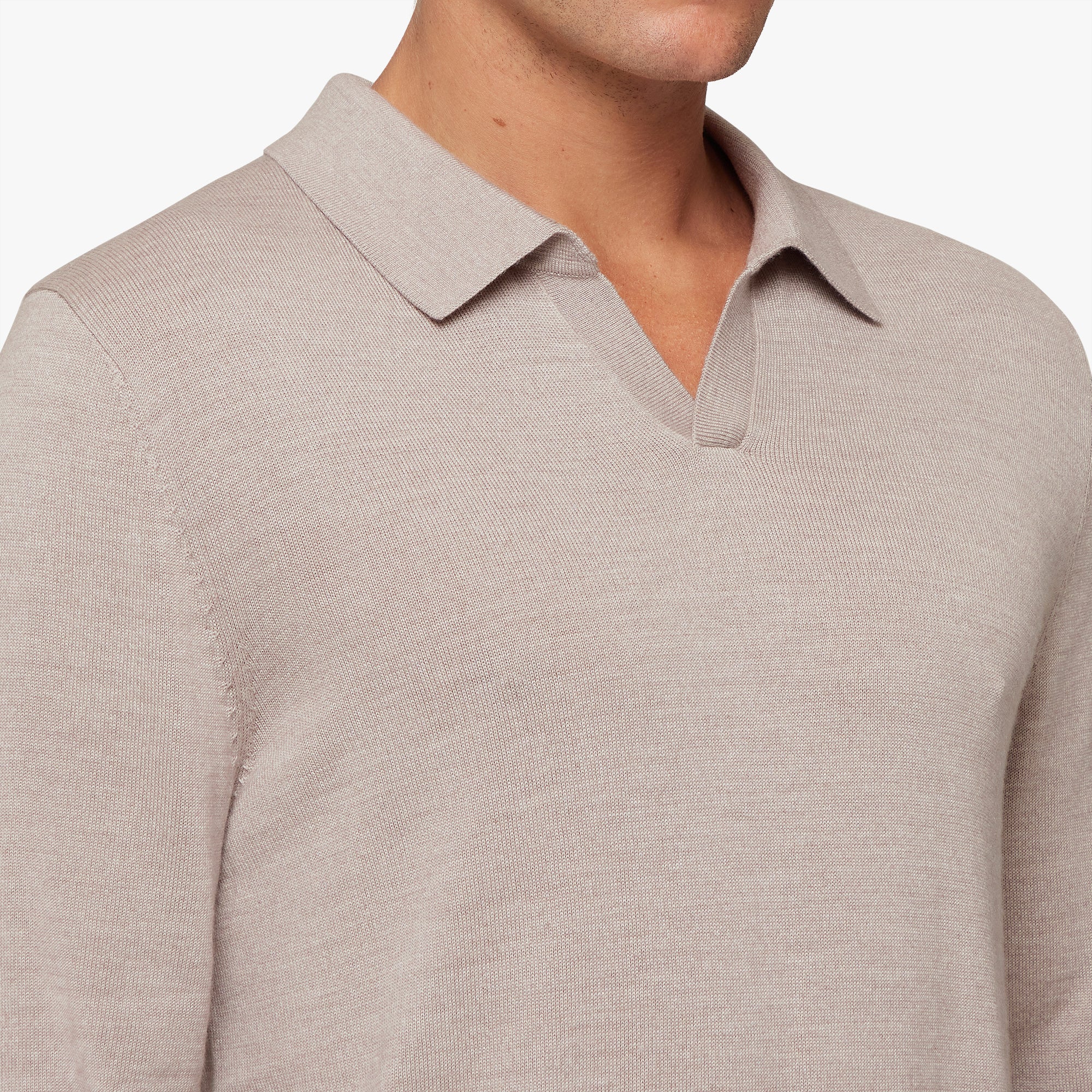 Merino Wool Silk Relaxed Polo Oatmeal Melange Mens