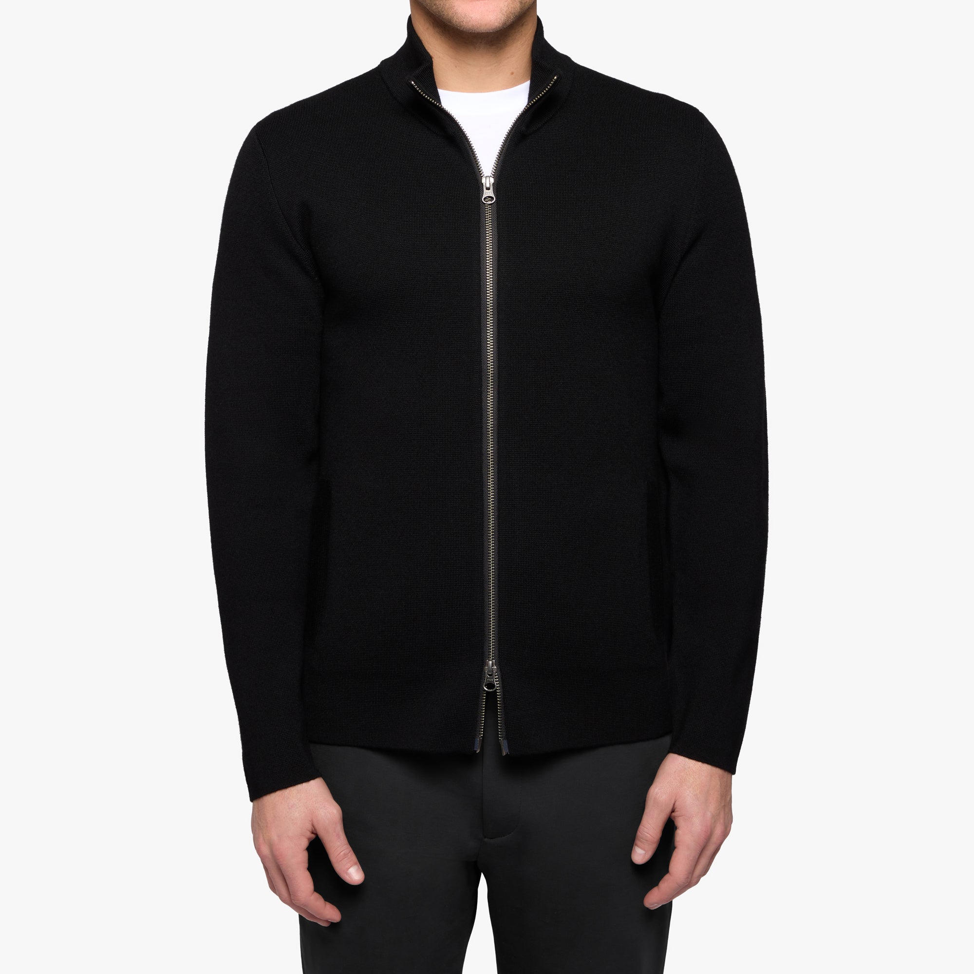Merino Wool Full Zip Cardigan Black Mens