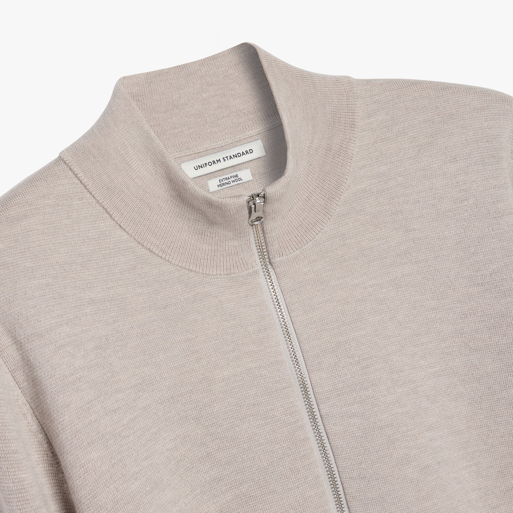 Merino Wool Full Zip Cardigan Ecru Mens