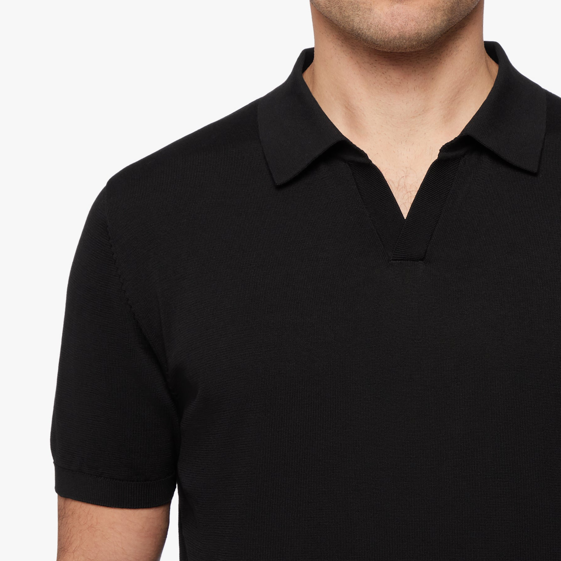 Cotton silk relaxed polo black 