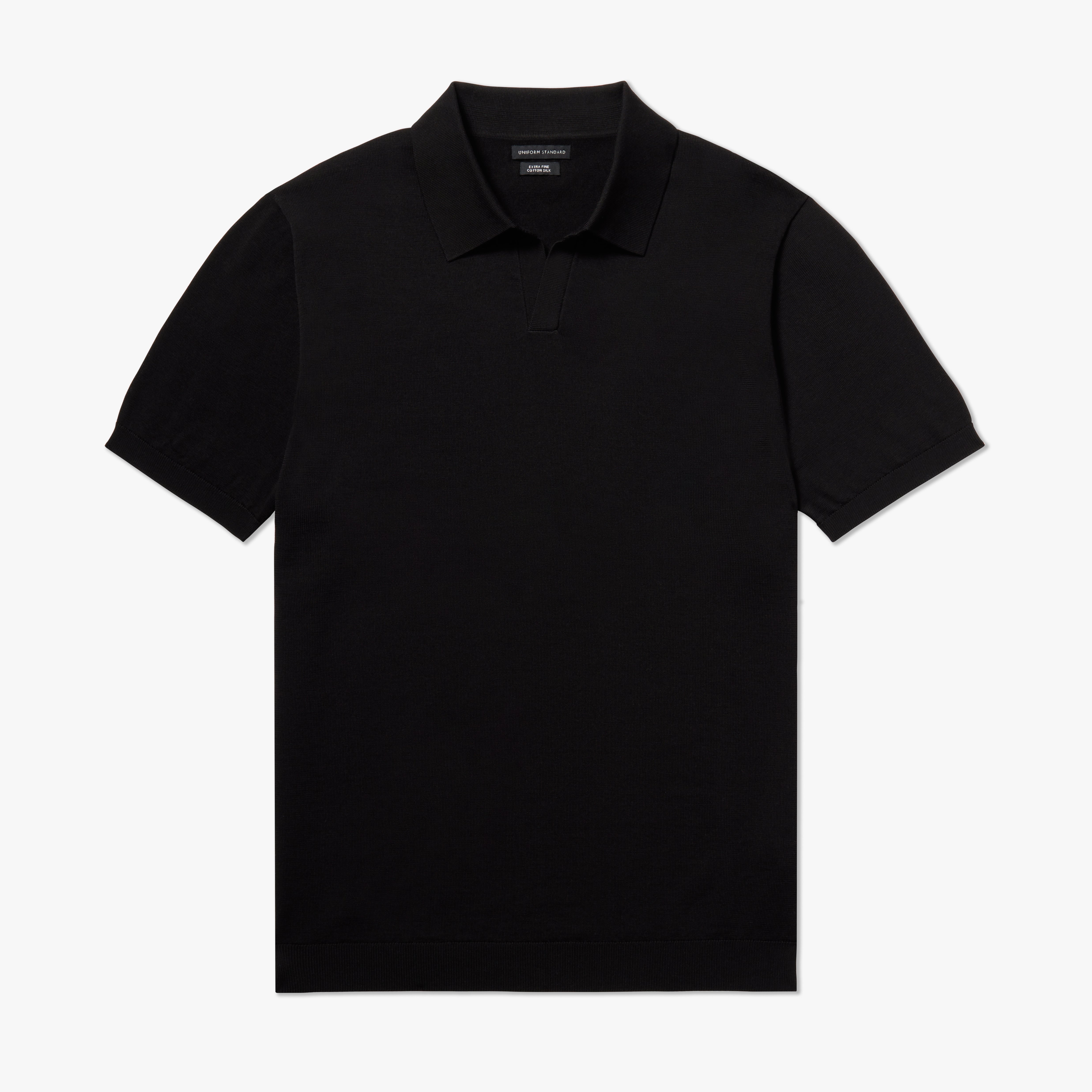 Cotton Silk Relaxed Polo Black Men