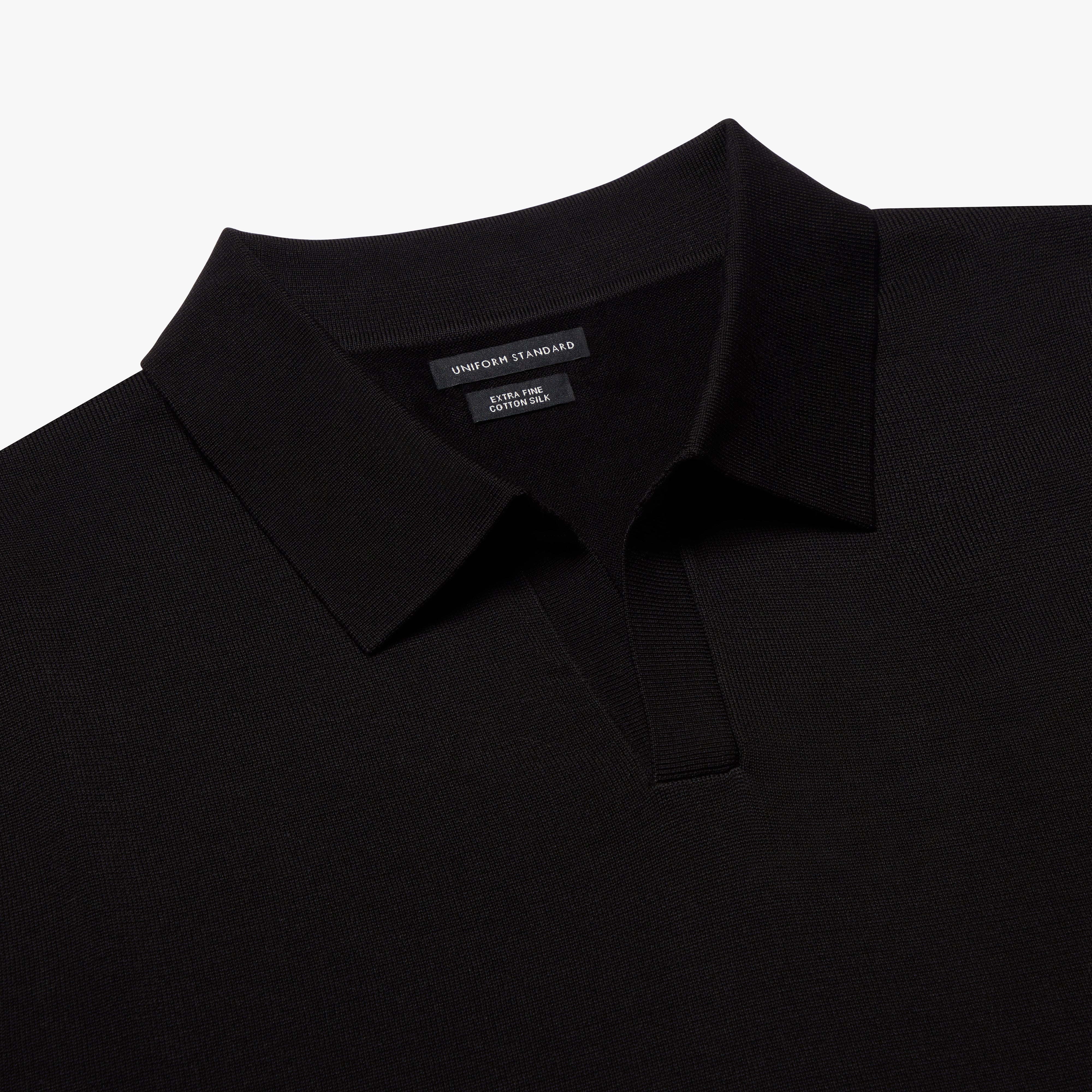 Cotton Silk Relaxed Polo Black Men