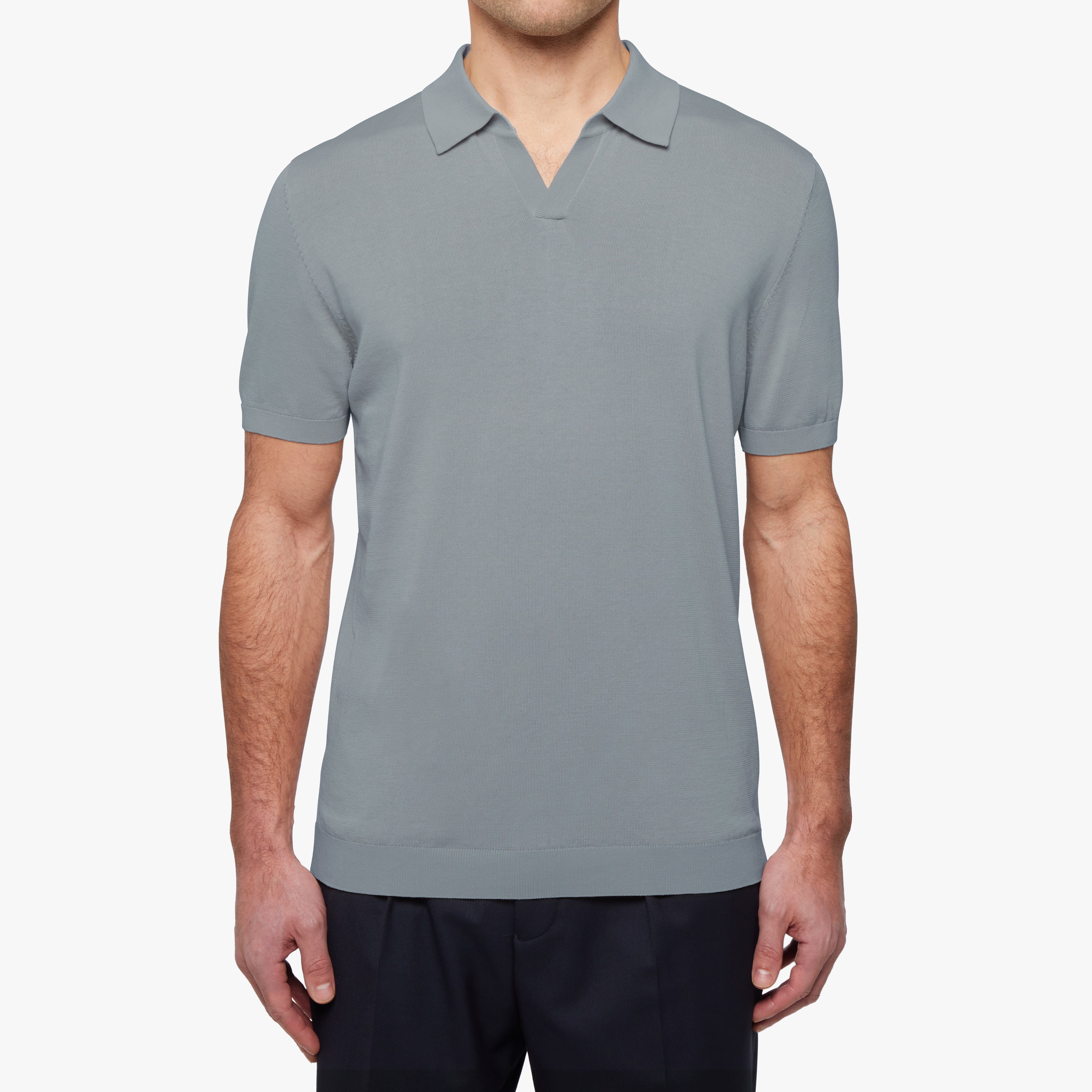 トップス STUDIOUS washable silk cotton polo Men's Mist Blue Cotton Silk Relaxed Polo Shirt | Uniform Standard