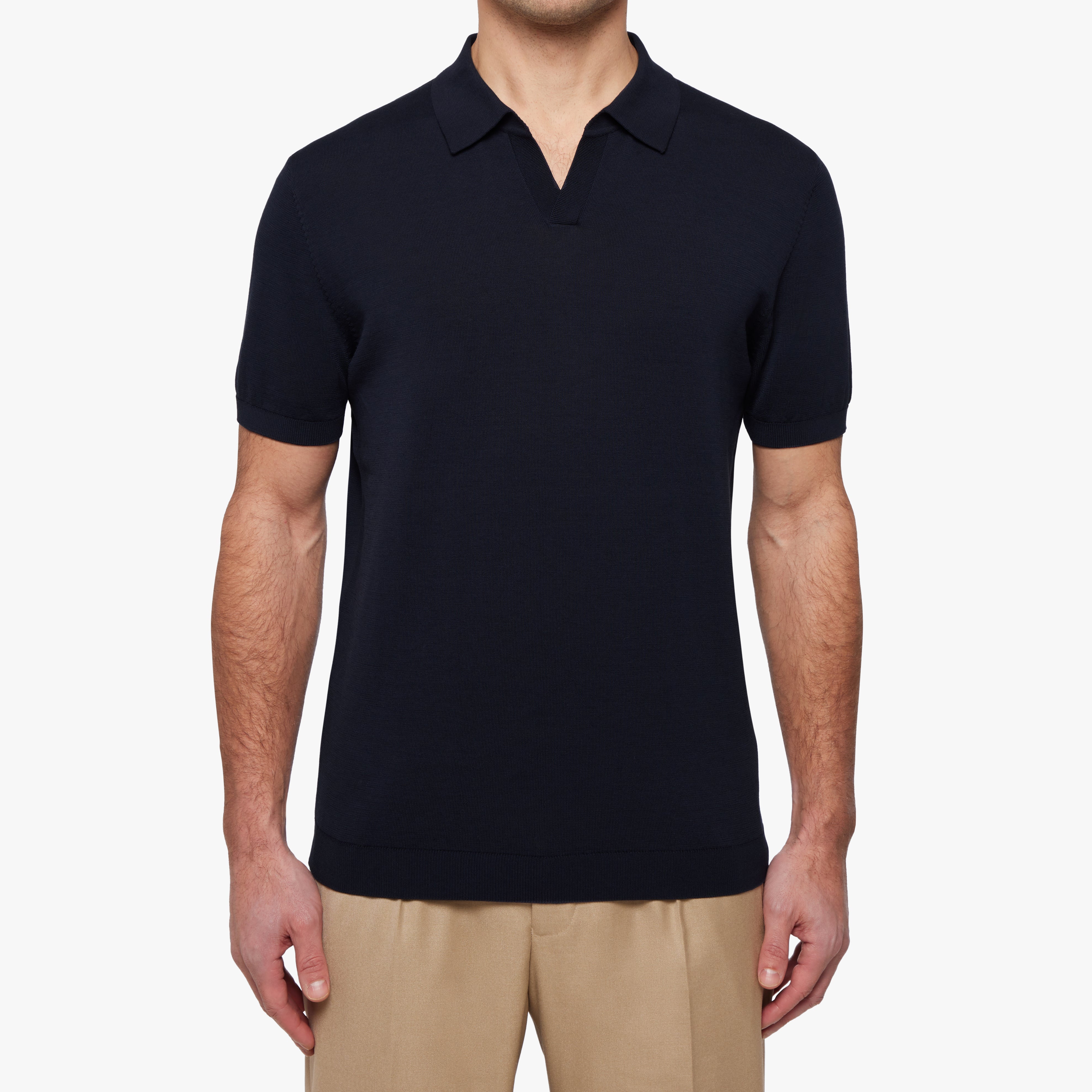 Cotton Silk Relaxed Polo Navy Mens