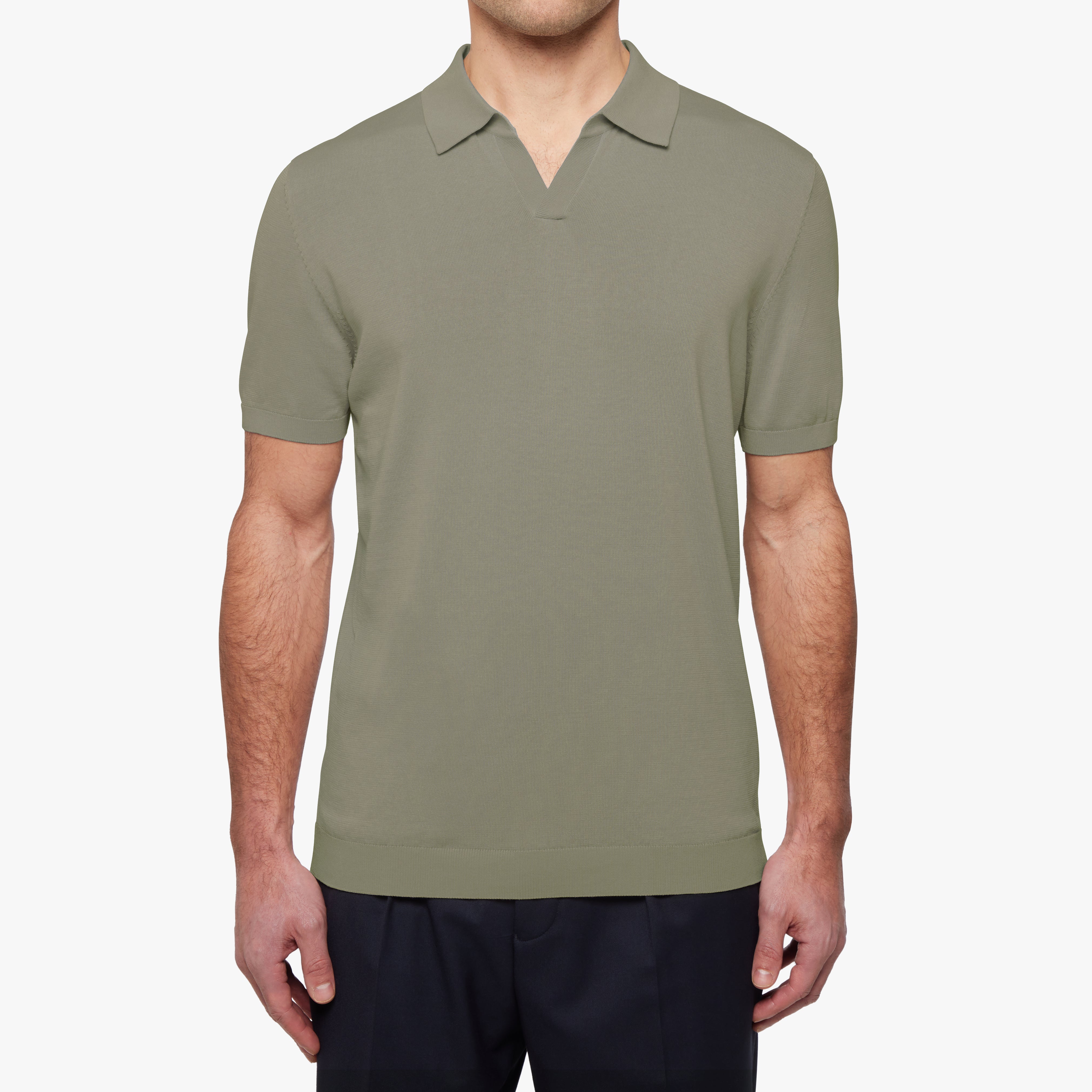 【STUDIOUS】Washable Silk Cotton Polo Men's Sage Cotton Silk Relaxed Polo Shirt | Uniform Standard