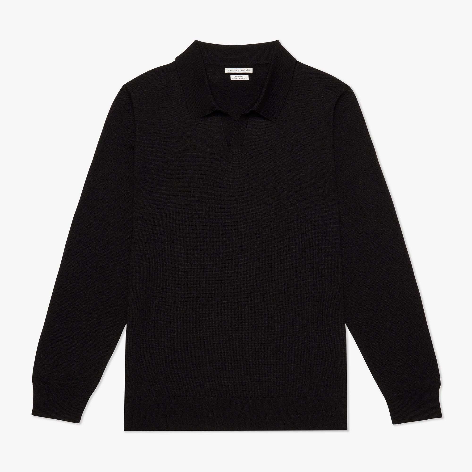 Merino Wool Silk Relaxed Polo Black Mens