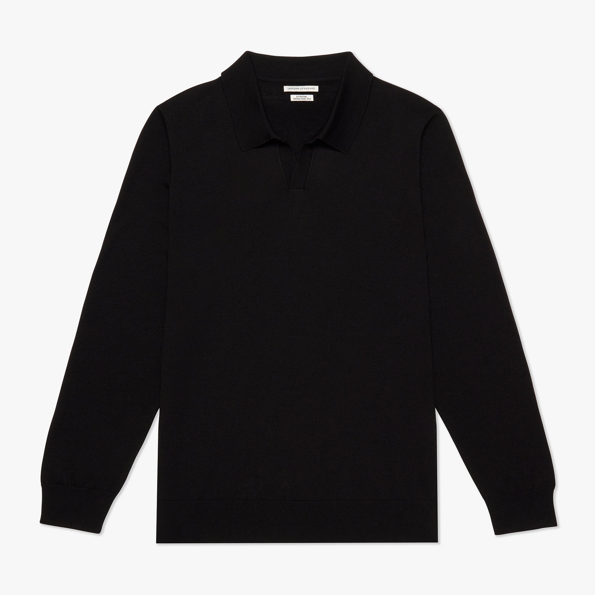 Merino Wool Silk Relaxed Polo Black Mens
