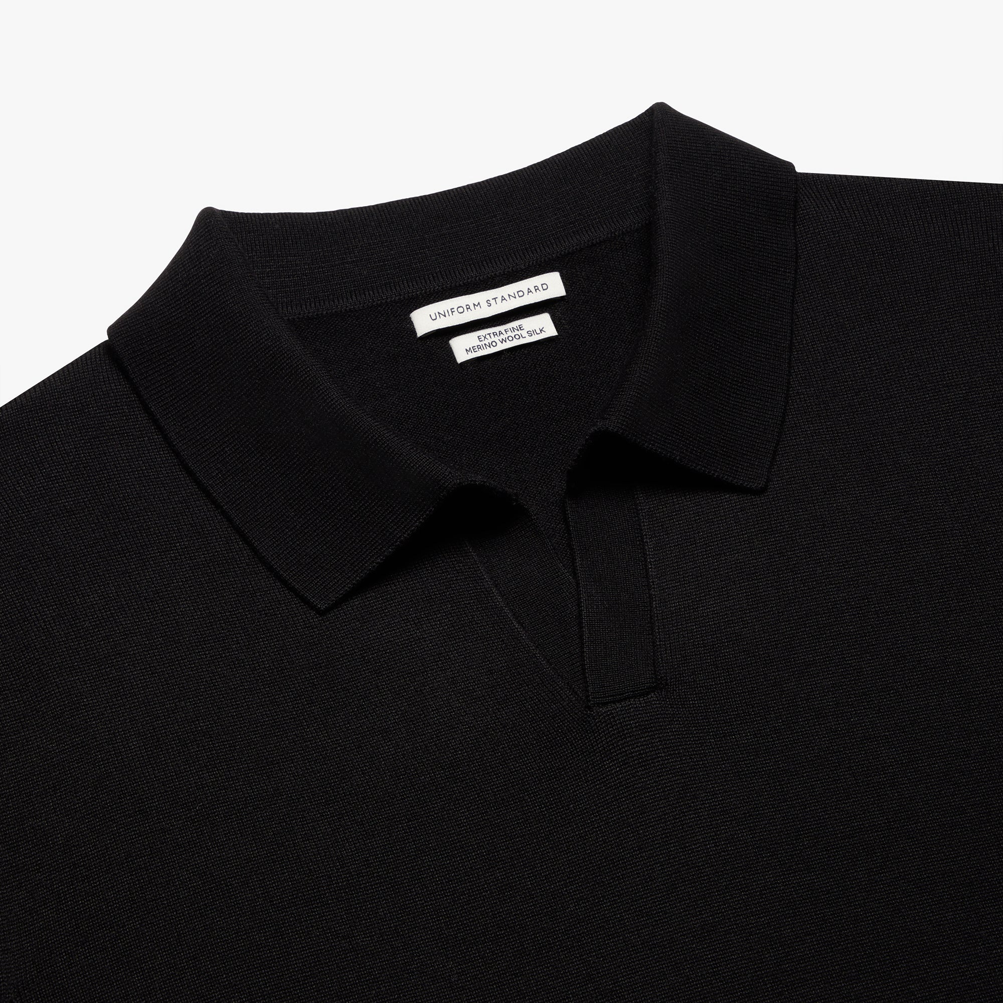Merino Wool Silk Relaxed Polo Black Mens