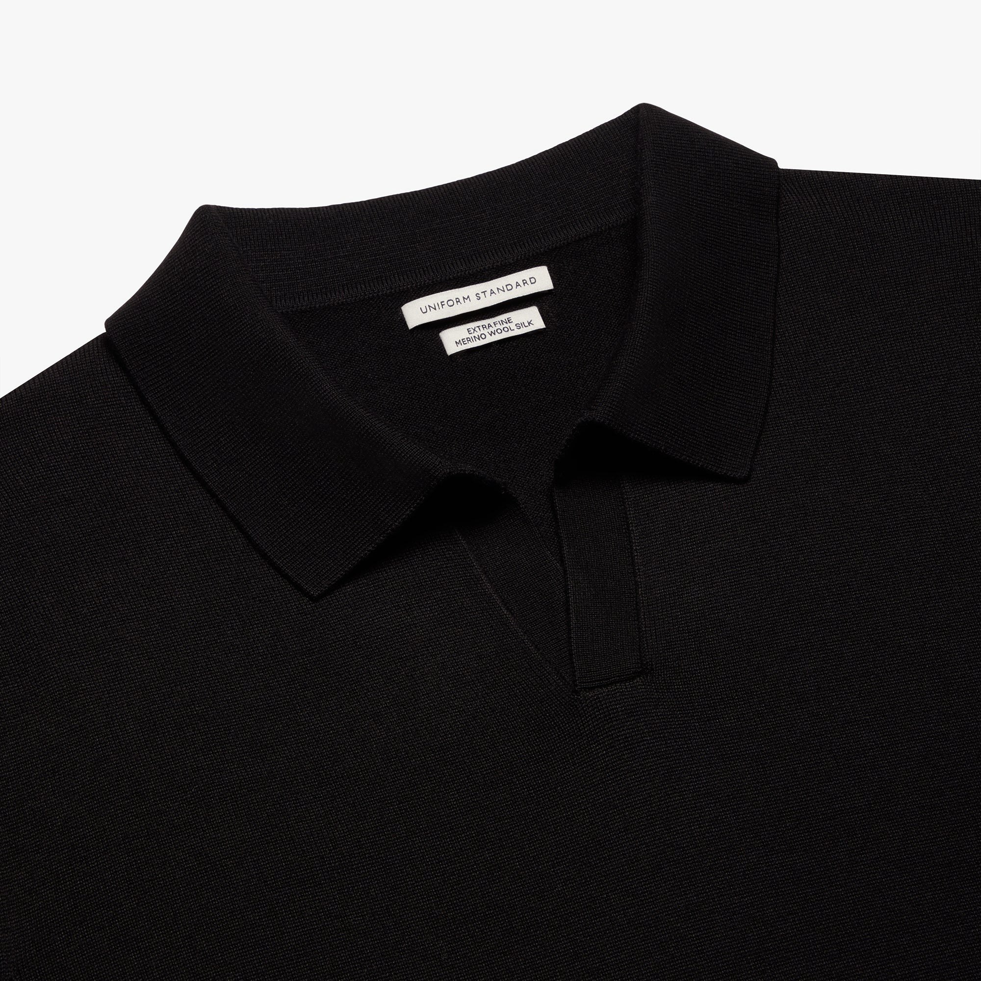 Merino Wool Silk Relaxed Polo Black Mens