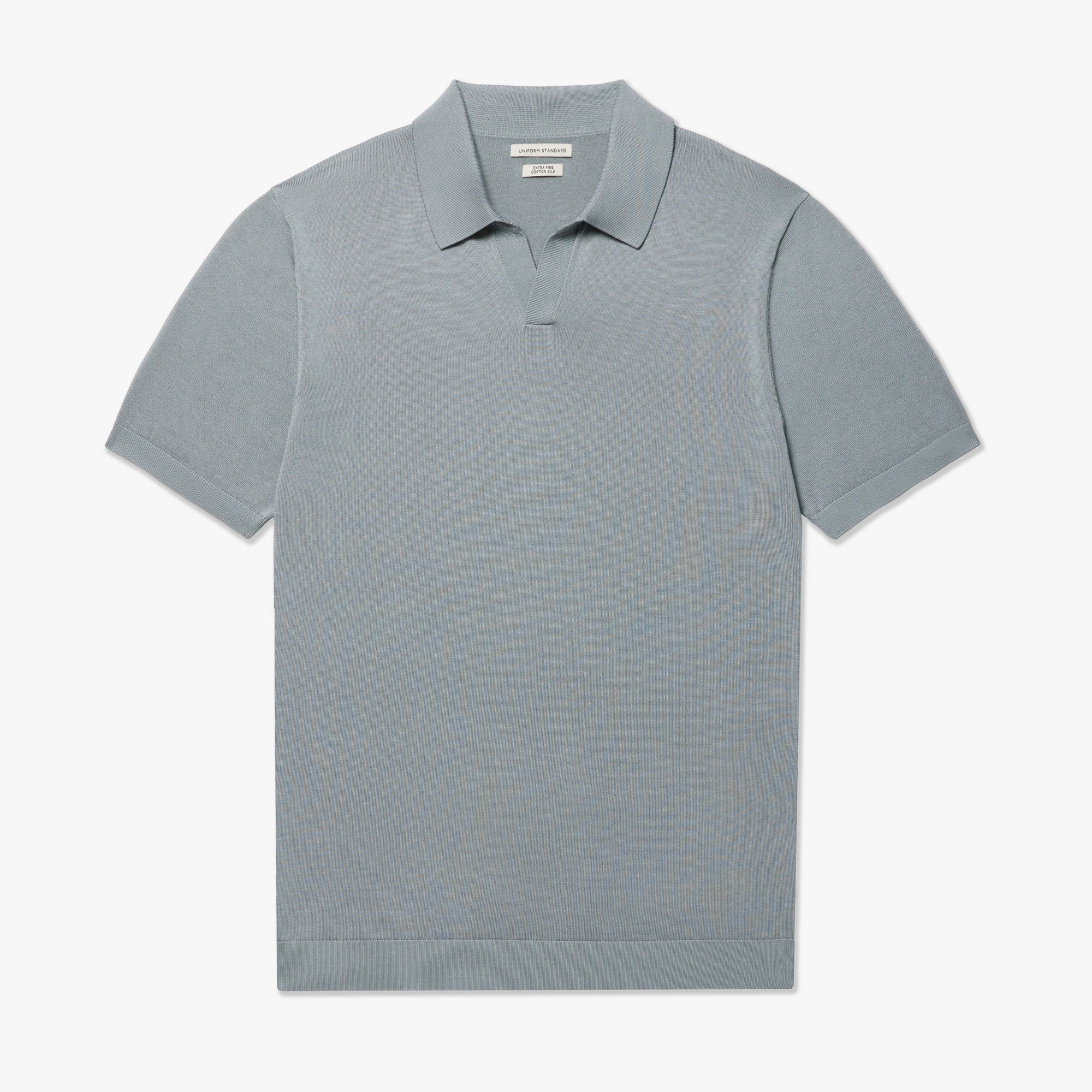 Men's Mist Blue Cotton Silk Relaxed Polo Shirt | Uniform Standard