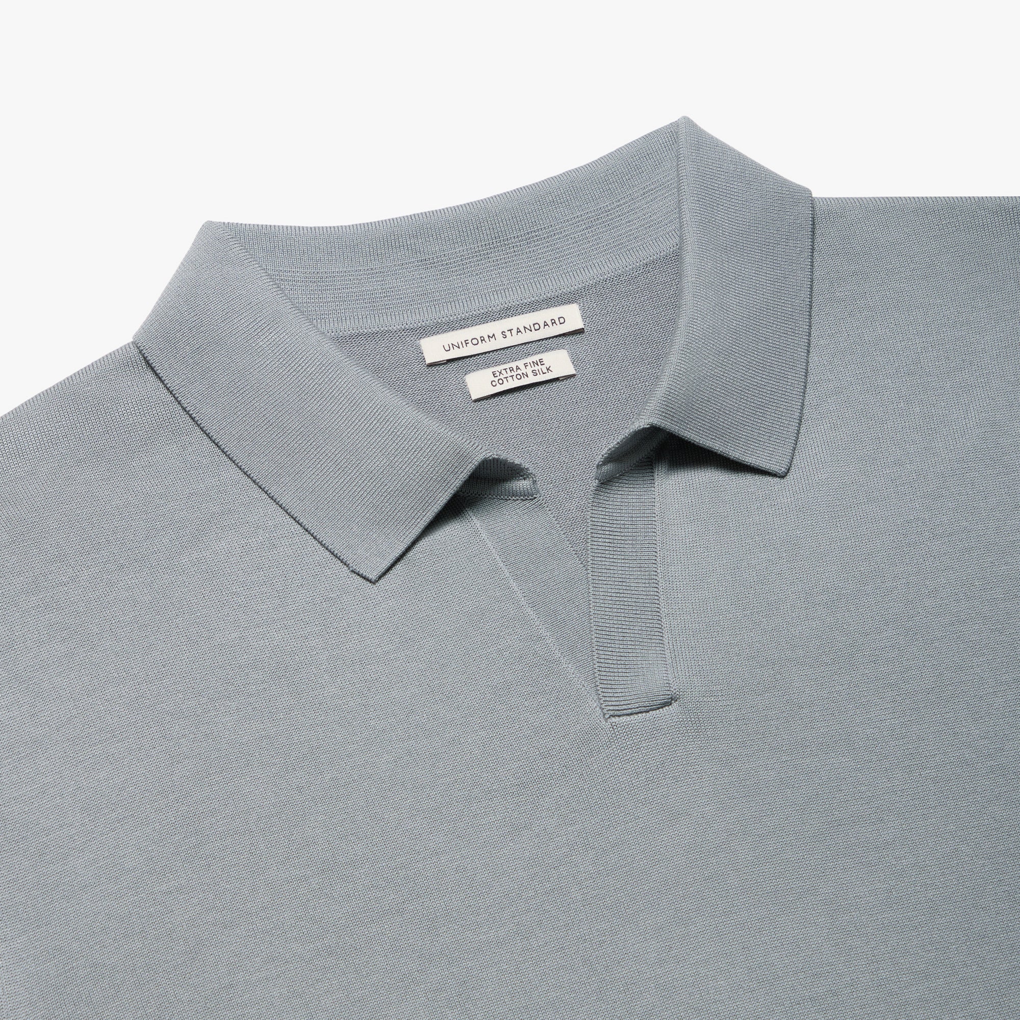 Men's Mist Blue Cotton Silk Relaxed Polo Shirt | Uniform Standard