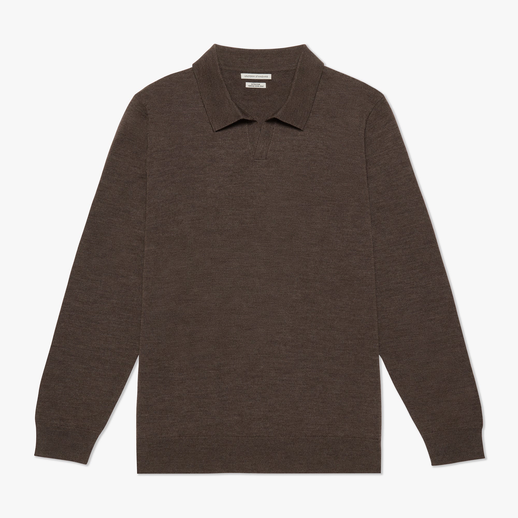 Merino Wool Silk Relaxed Polo Mocha Melange Mens