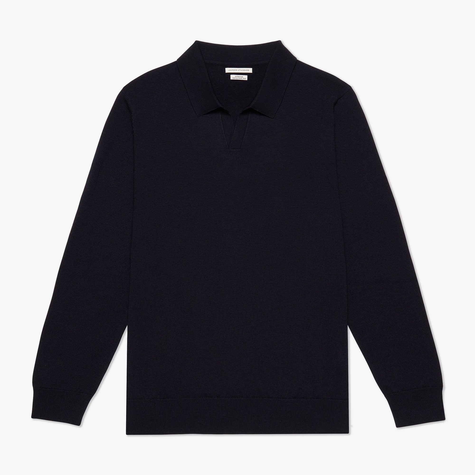 Merino Wool Silk Relaxed Polo Navy Mens