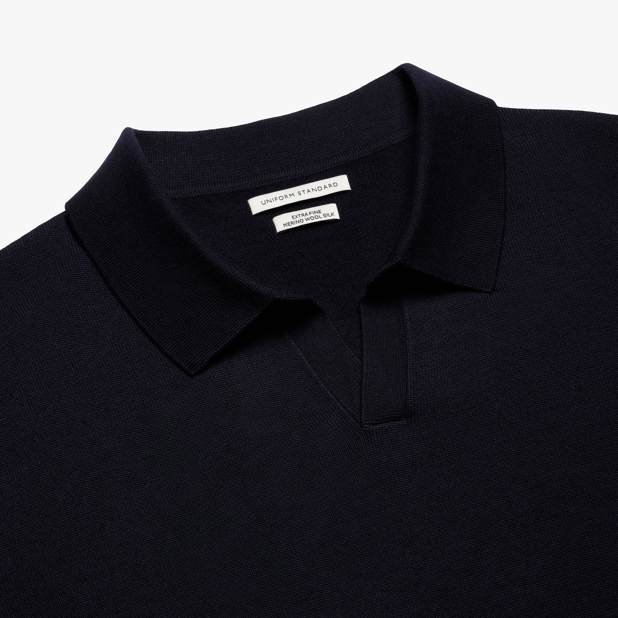 Merino Wool Silk Relaxed Polo Navy Mens