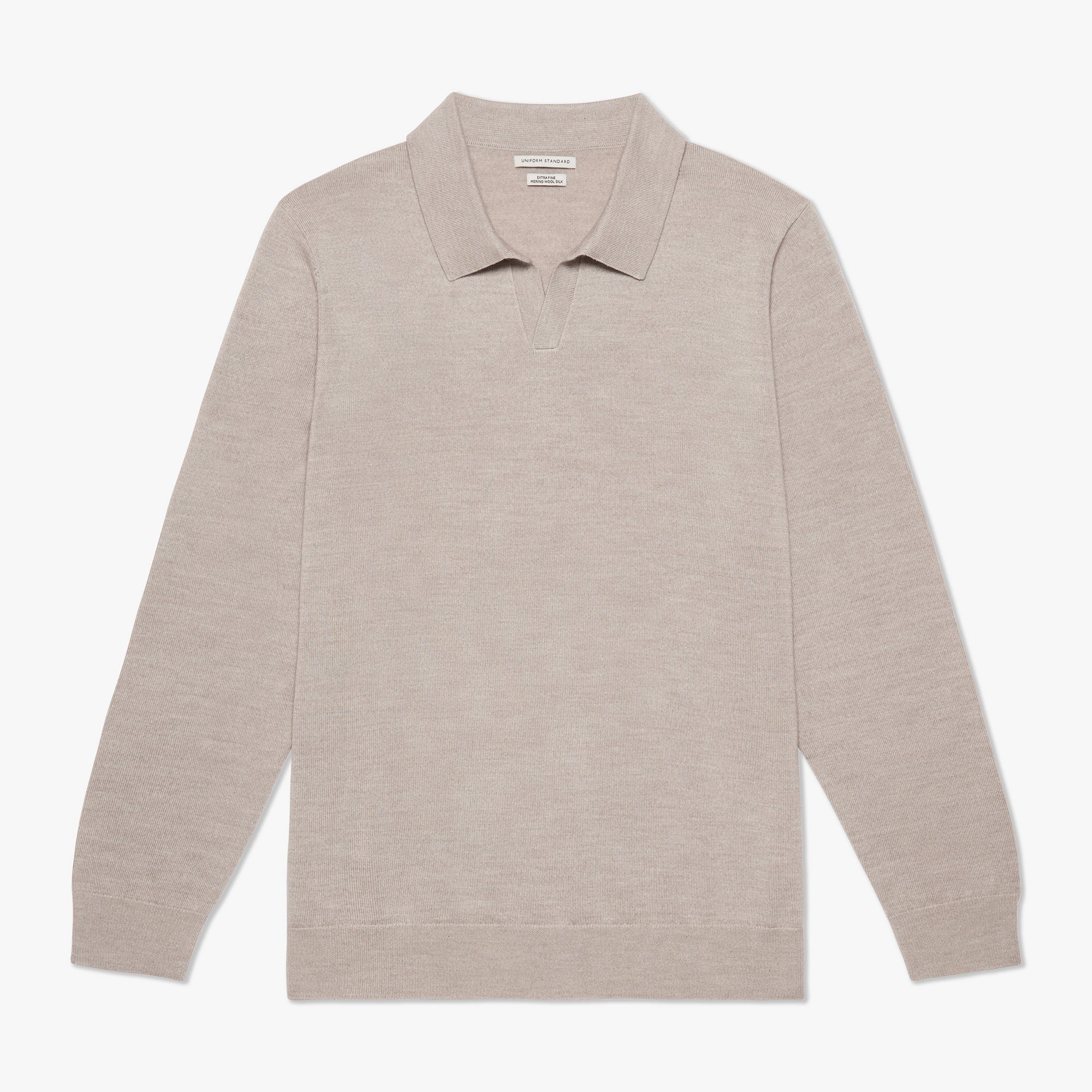 Merino Wool Silk Relaxed Polo Oatmeal Melange Mens