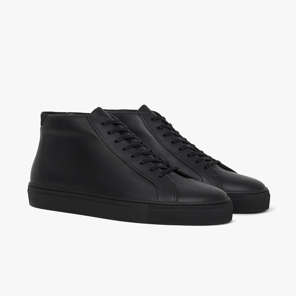 Uniform Standard Men's Series 4 mid top minimalist leather sneaker in Black handcrafted in Portugal