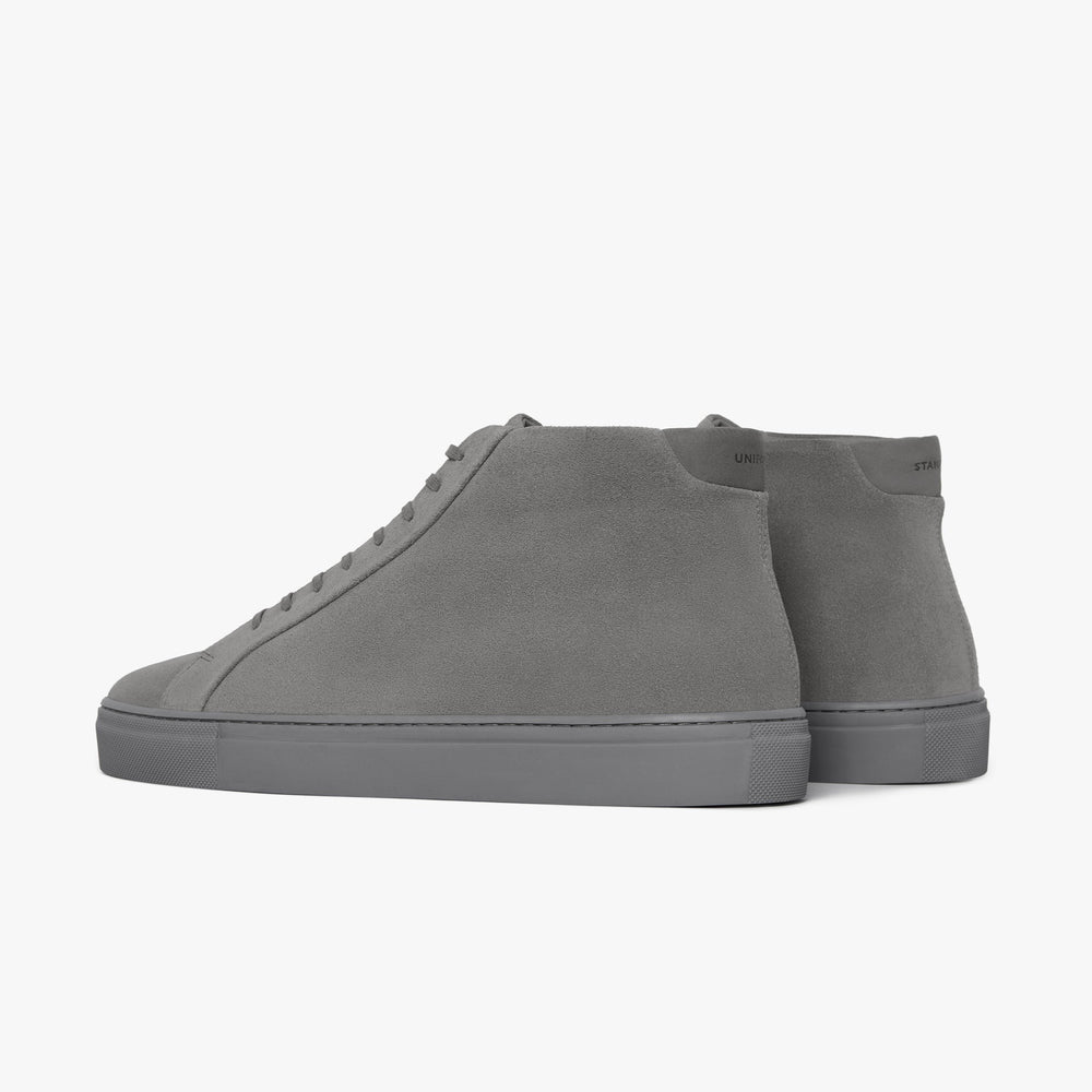 Uniform Standard Men's Series 4 mid top minimalist suede sneaker in Grey handcrafted in Portugal