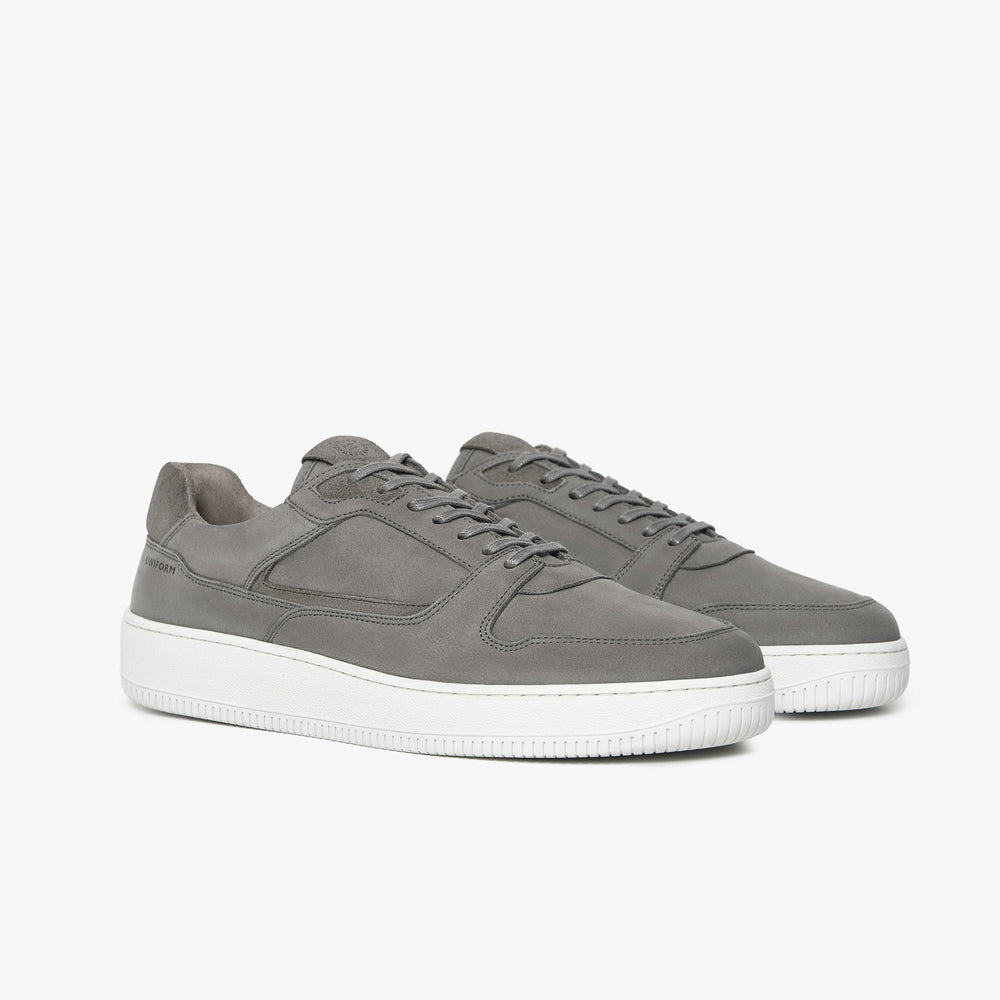 Uniform Standard Men's Series 5 minimalist nubuck leather sneaker in Grey handcrafted in Portugal