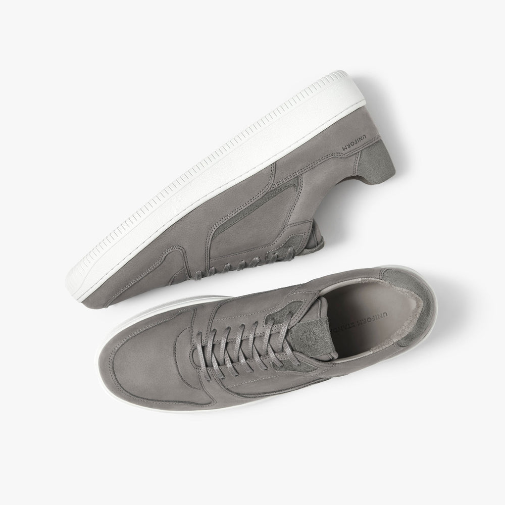 Uniform Standard Men's Series 5 minimalist nubuck leather sneaker in Grey handcrafted in Portugal