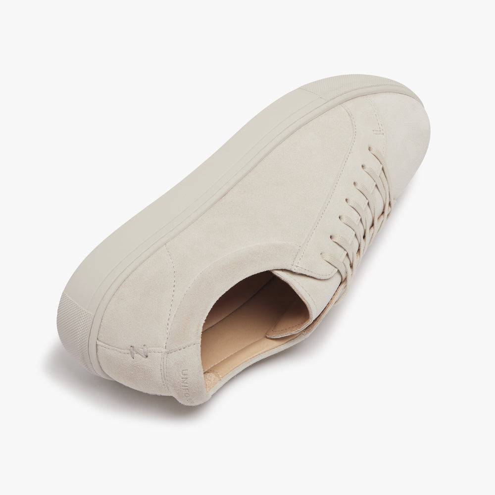 Uniform Standard Women's Series 1 minimalist suede sneaker in Beige handcrafted in Portugal