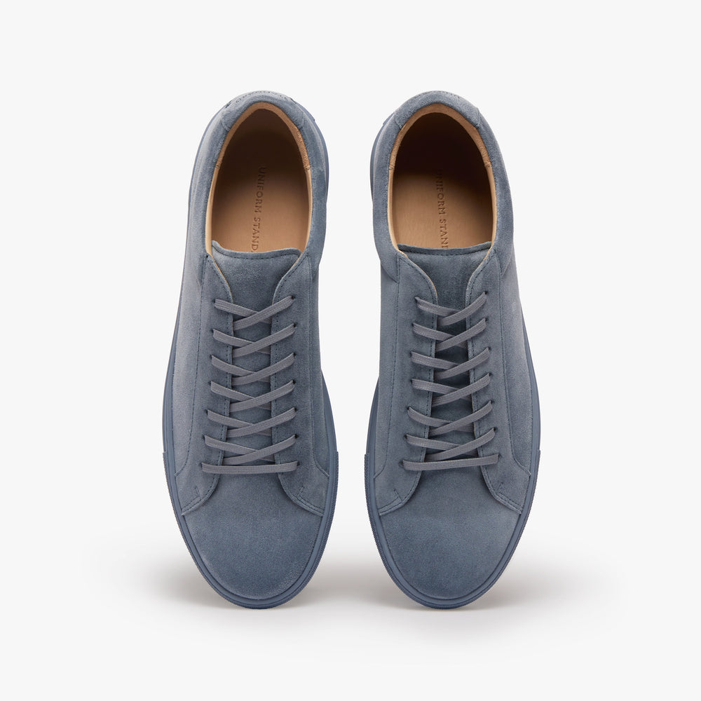 Uniform Standard Men's Series 1 minimalist suede sneaker in Blue handcrafted in Portugal