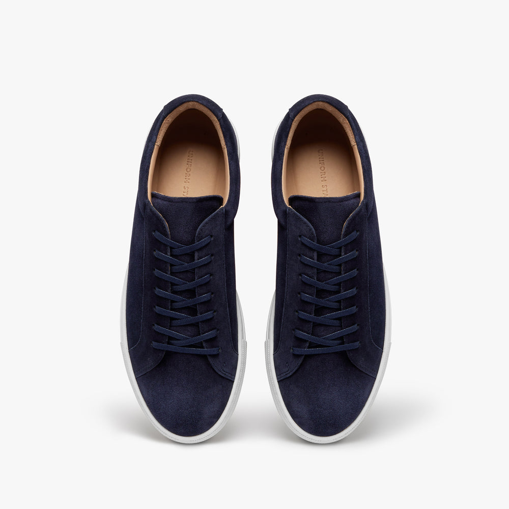 Uniform Standard Women's Series 1 minimalist suede sneaker in Blue handcrafted in Portugal
