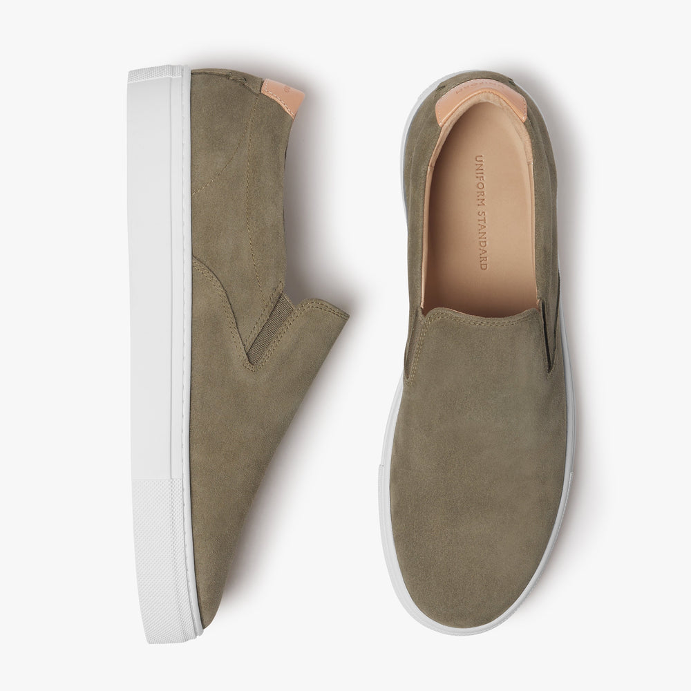 Uniform Standard Men's Series 2 minimalist suede sneaker in Green handcrafted in Portugal
