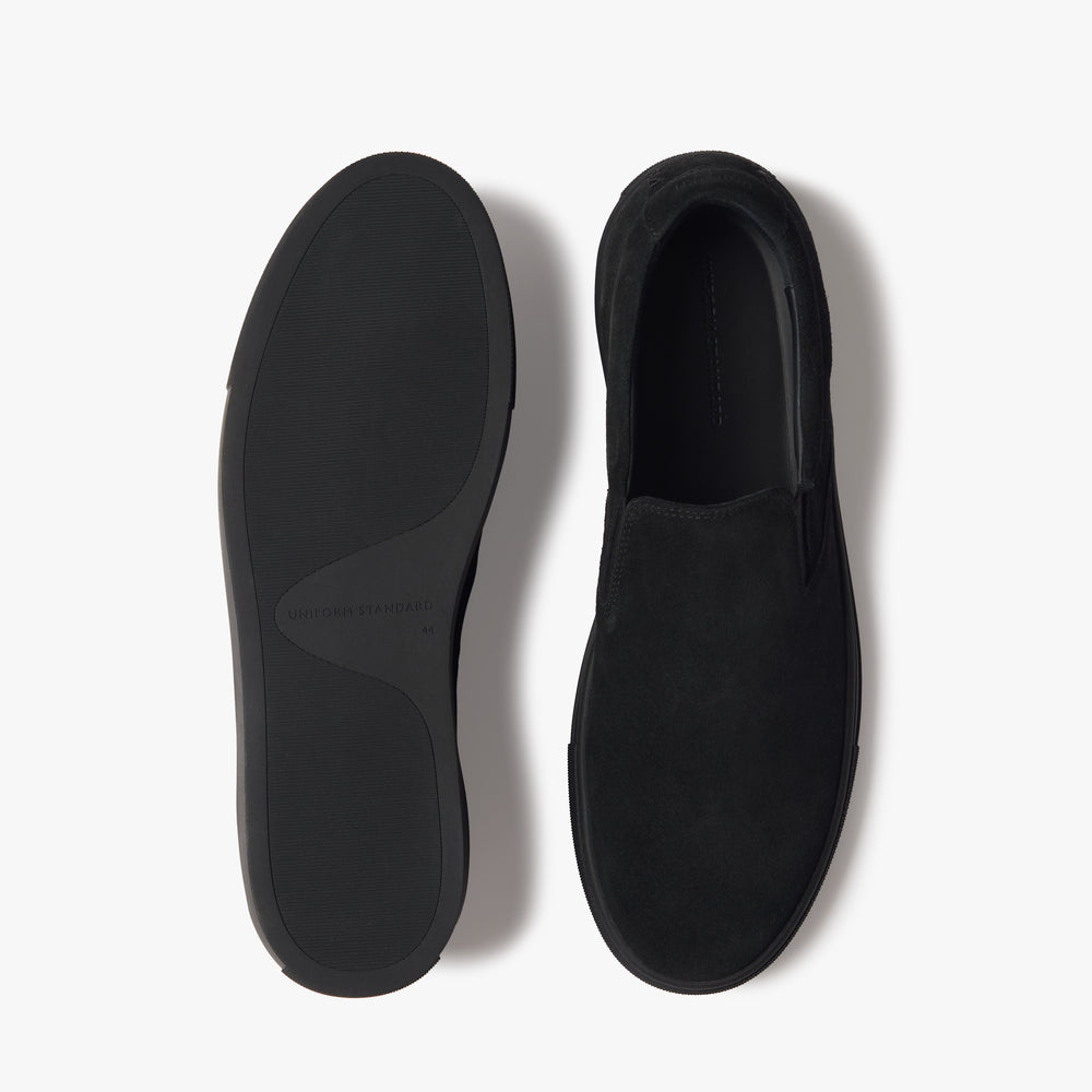 Uniform Standard Men's Series 2 minimalist suede sneaker in Black handcrafted in Portugal