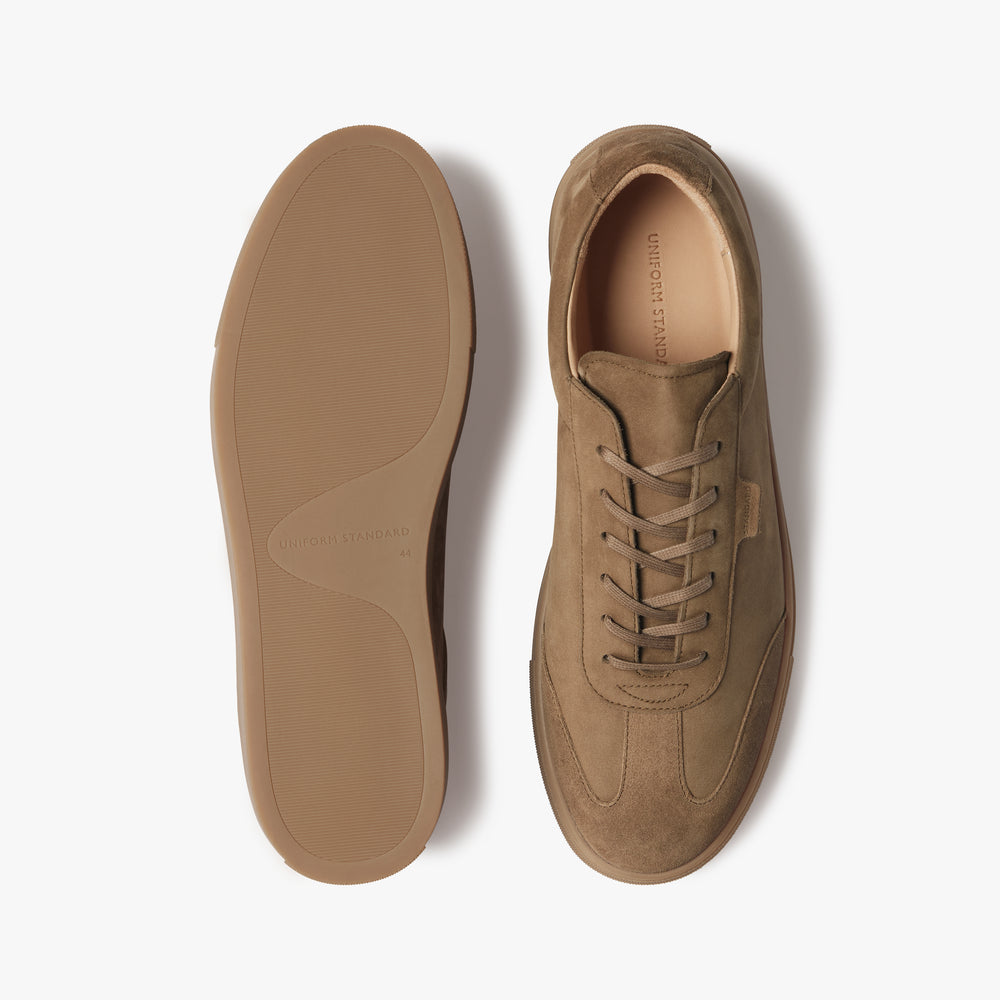 Uniform Standard Men's Series 3 minimalist nubuck leather sneaker in Brown handcrafted in Portugal