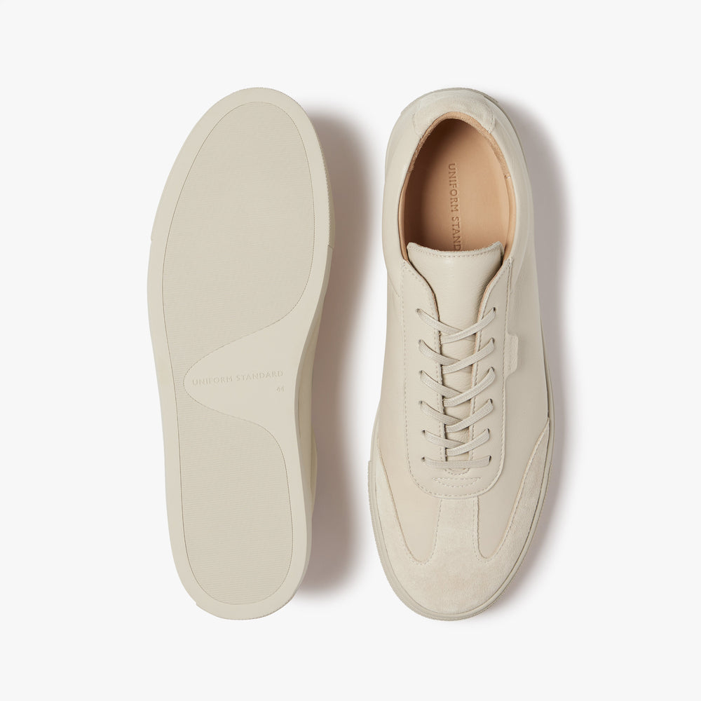 Uniform Standard Men's Series 3 minimalist leather sneaker in Beige handcrafted in Portugal