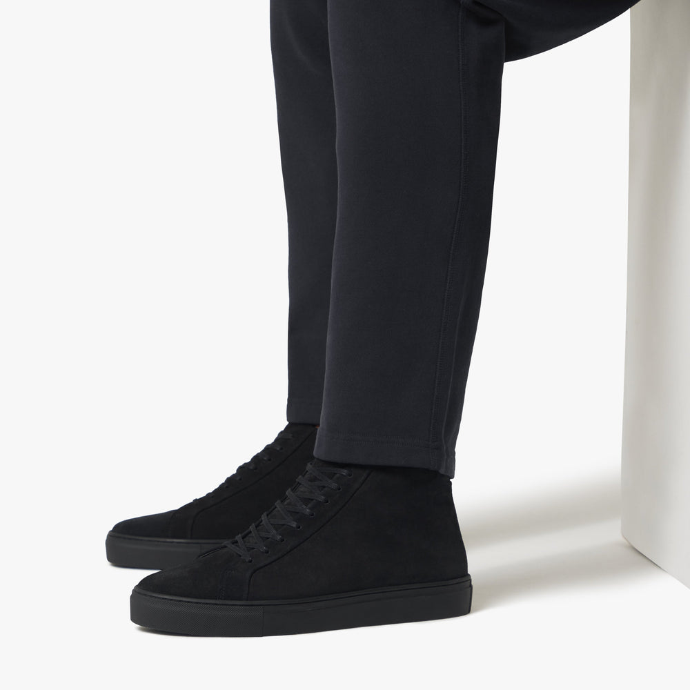Uniform Standard Men's Series 4 mid top minimalist suede sneaker in Black handcrafted in Portugal