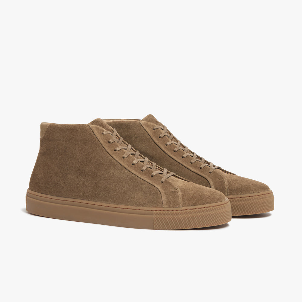 Uniform Standard Men's Series 4 mid top minimalist suede sneaker in Brown handcrafted in Portugal