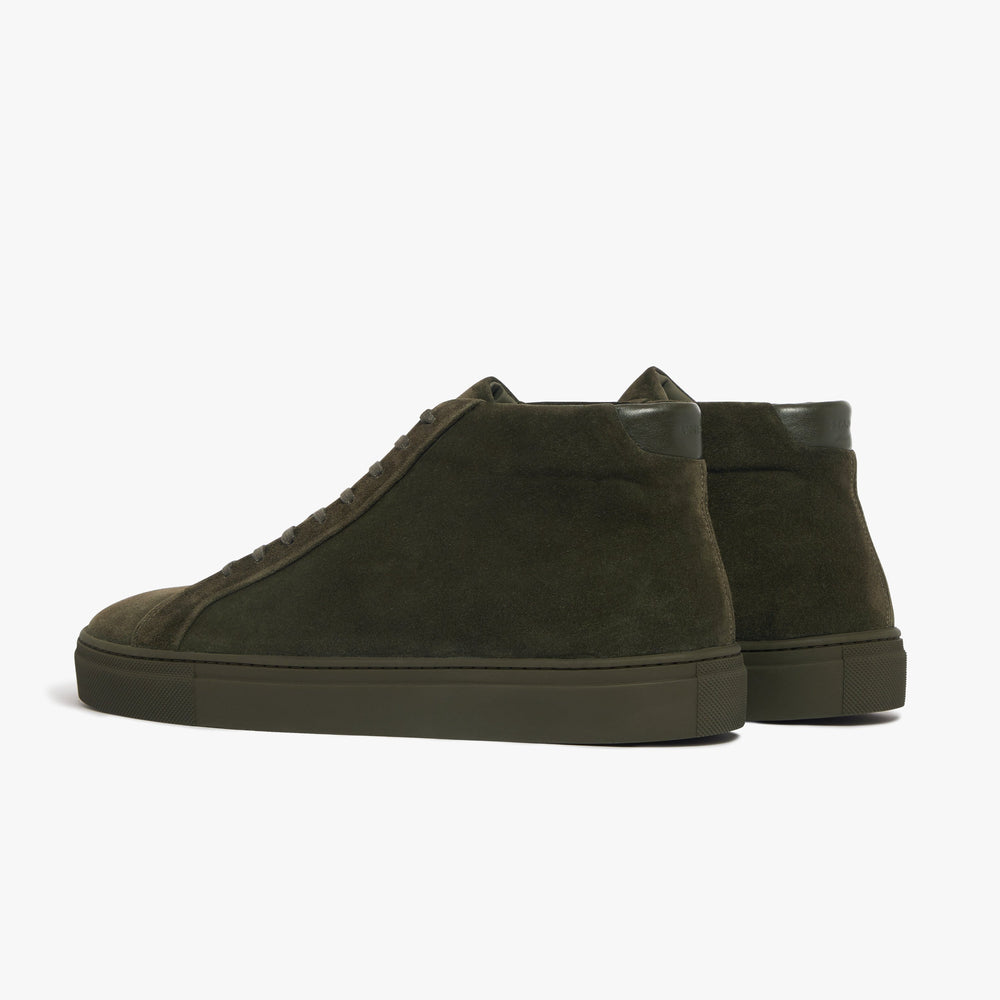 Uniform Standard Men's Series 4 mid top minimalist suede sneaker in Green handcrafted in Portugal