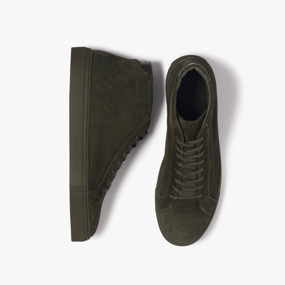 Uniform Standard Men's Series 4 mid top minimalist suede sneaker in Green handcrafted in Portugal