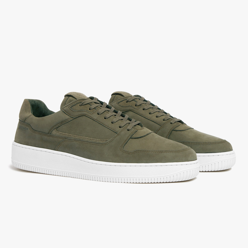Uniform Standard Men's Series 5 minimalist nubuck leather sneaker in Green handcrafted in Portugal