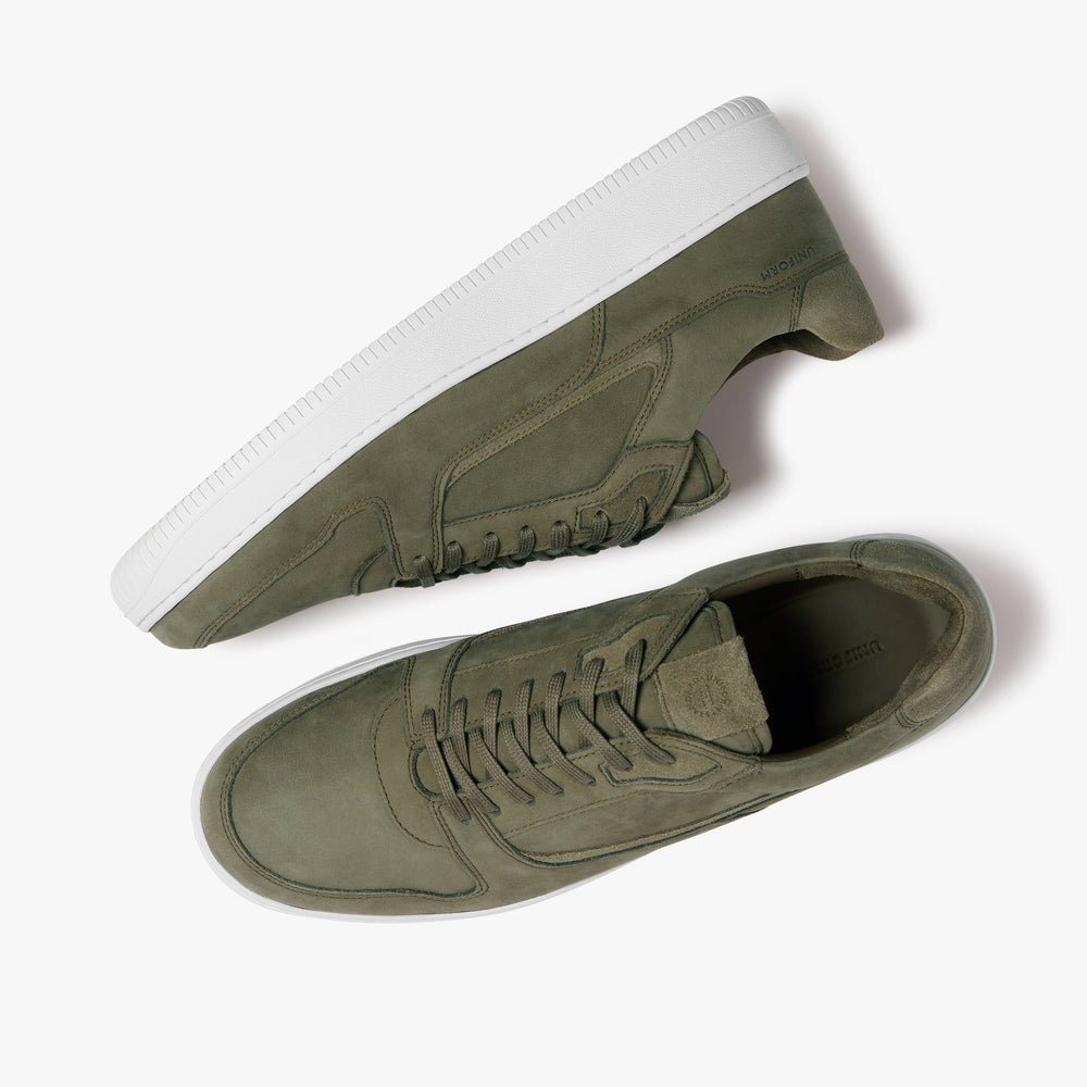 Uniform Standard Men's Series 5 minimalist nubuck leather sneaker in Green handcrafted in Portugal