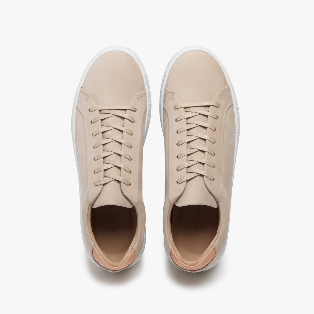 Uniform Standard Women's Series 8 minimalist nubuck leather sneaker in Beige handcrafted in Portugal