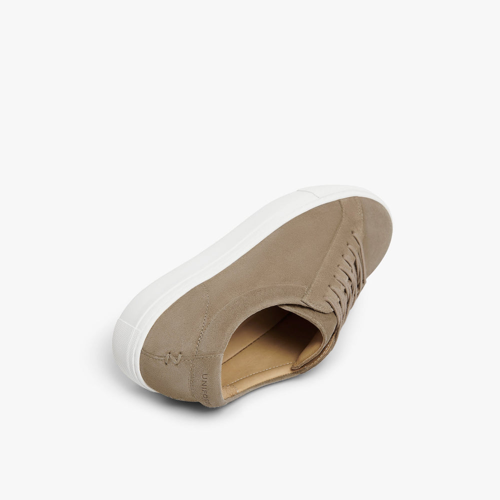 Uniform Standard Women's Series 1 minimalist suede sneaker in Beige handcrafted in Portugal
