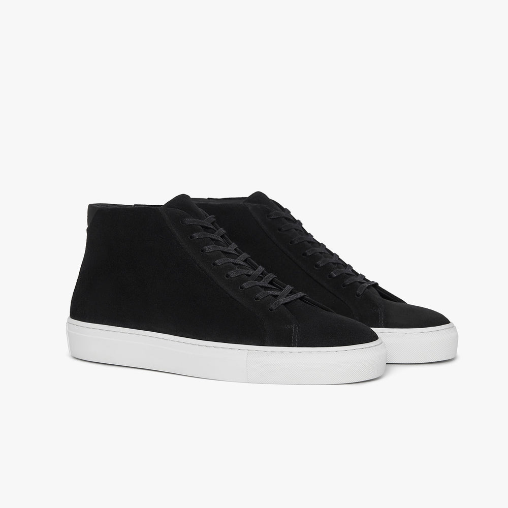 Uniform Standard Women's Series 4 mid top minimalist suede sneaker in Black handcrafted in Portugal