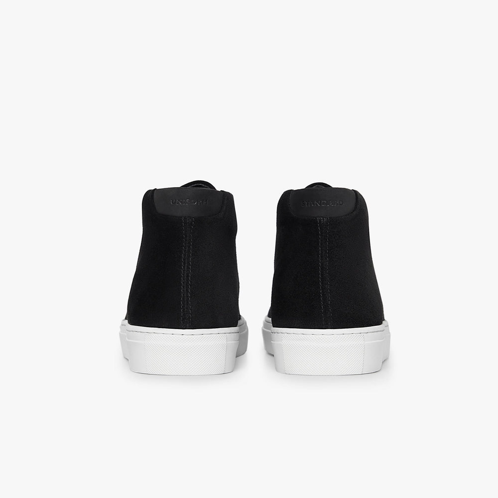 Uniform Standard Women's Series 4 mid top minimalist suede sneaker in Black handcrafted in Portugal