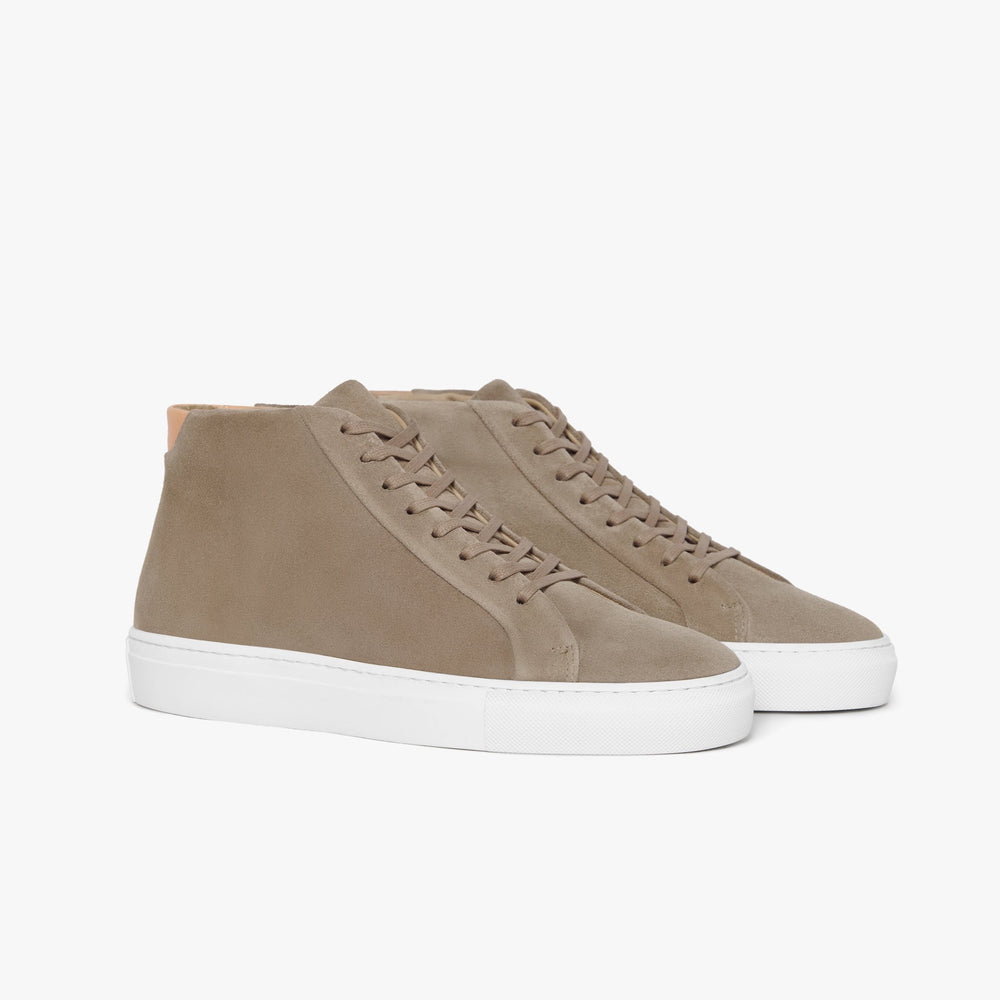 Uniform Standard Women's Series 4 mid top minimalist suede sneaker in Beige handcrafted in Portugal