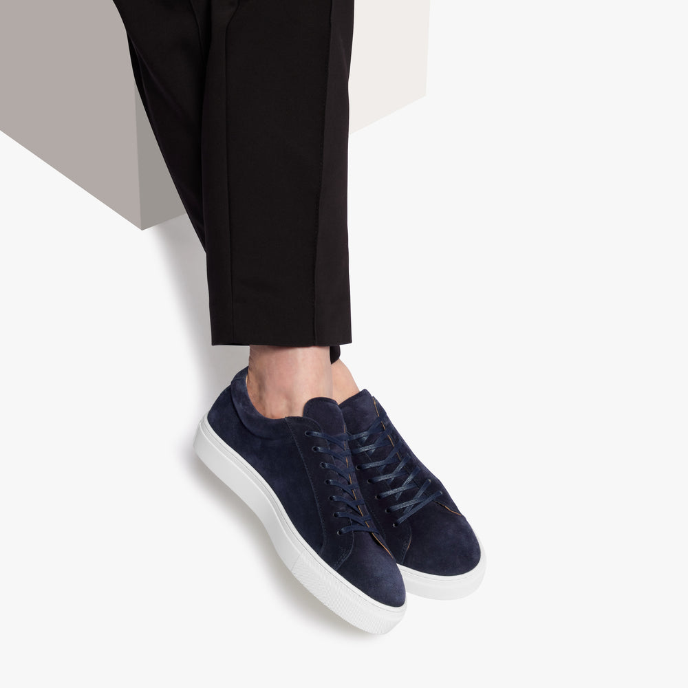 Uniform Standard Women's Series 1 minimalist suede sneaker in Blue handcrafted in Portugal