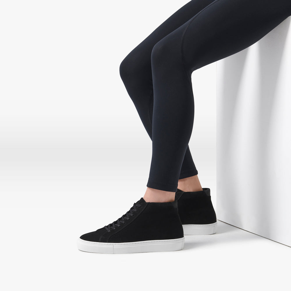 Uniform Standard Women's Series 4 mid top minimalist suede sneaker in Black handcrafted in Portugal