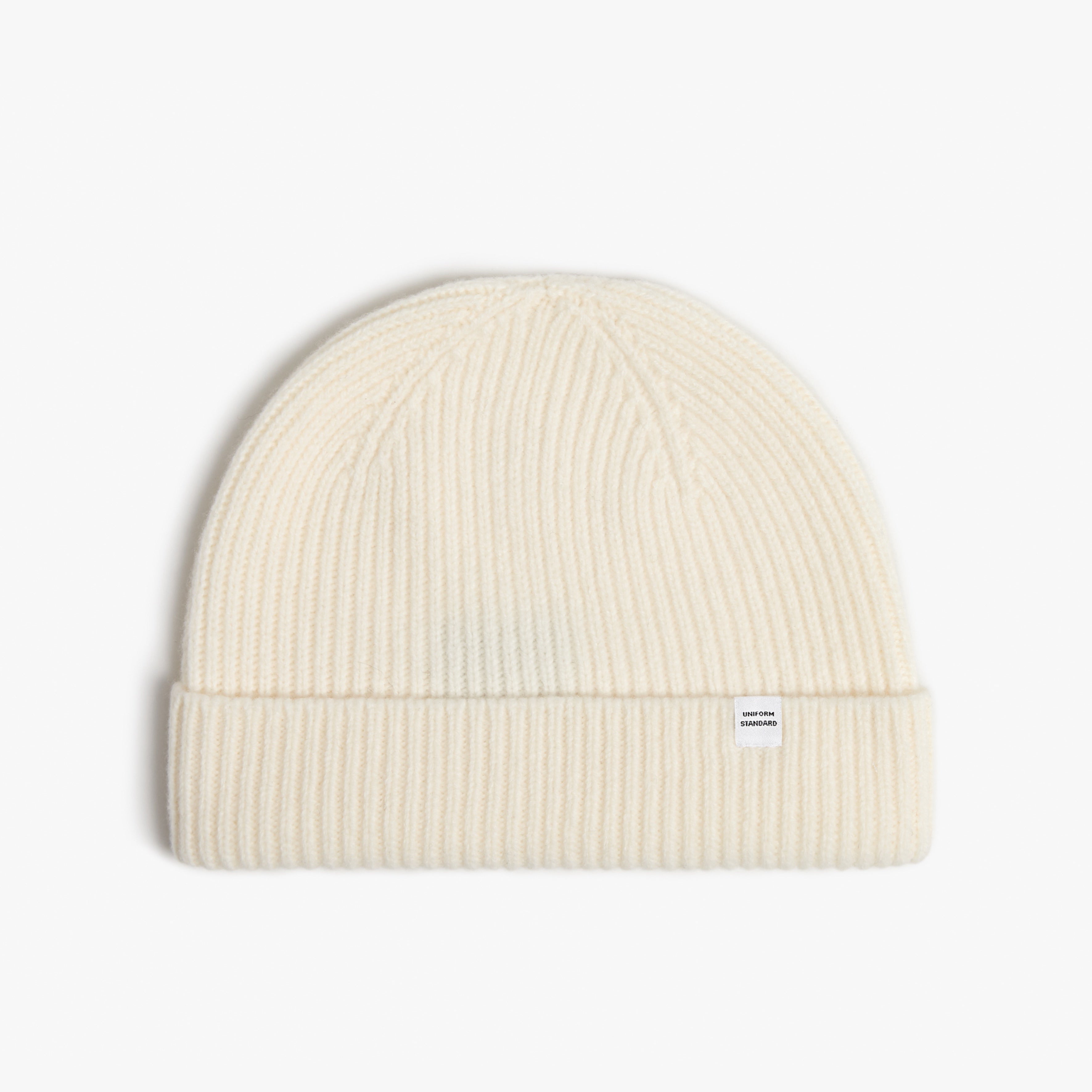Merino Wool Rib Short Beanie Ecru
