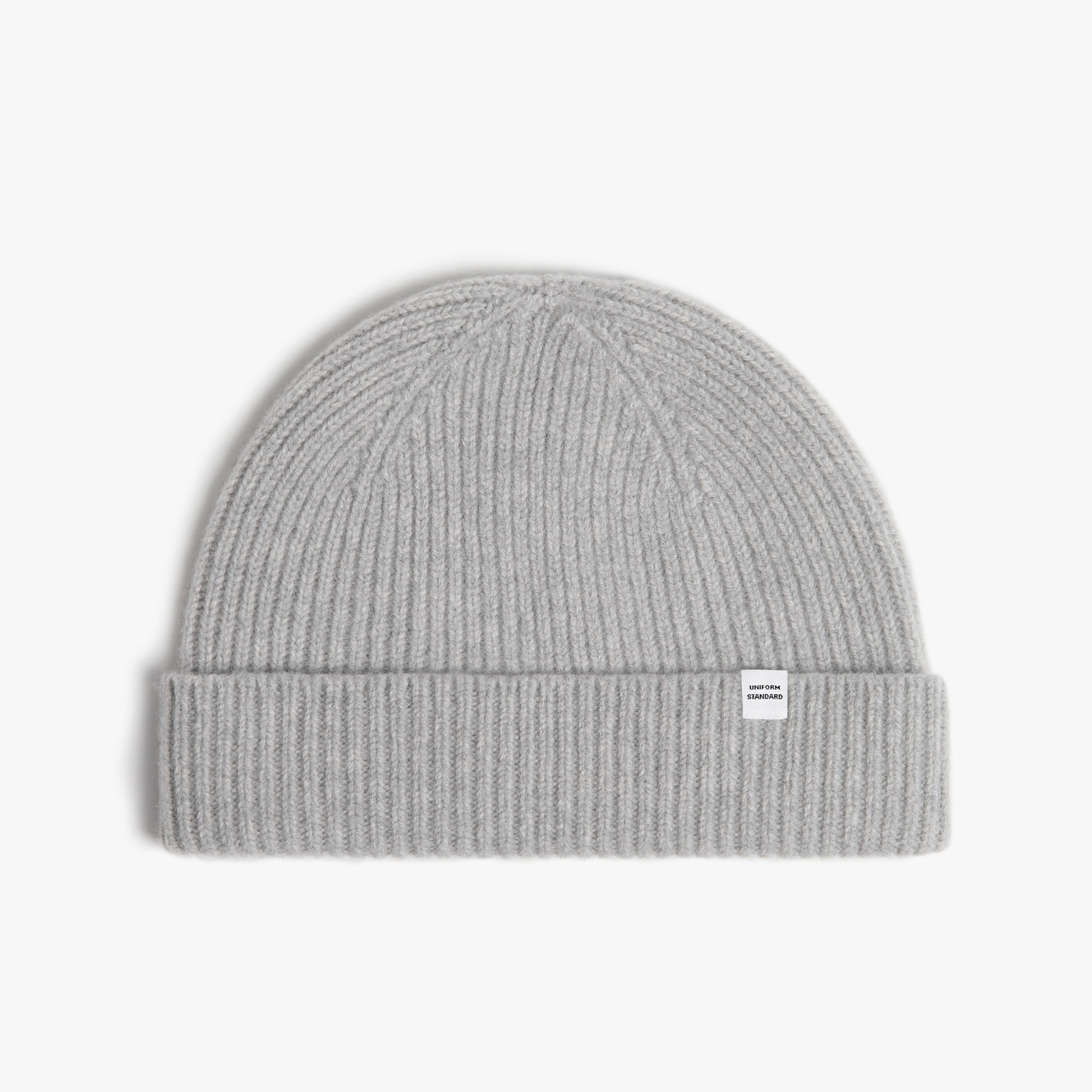 Merino Wool Rib Short Beanie Ghost Melange