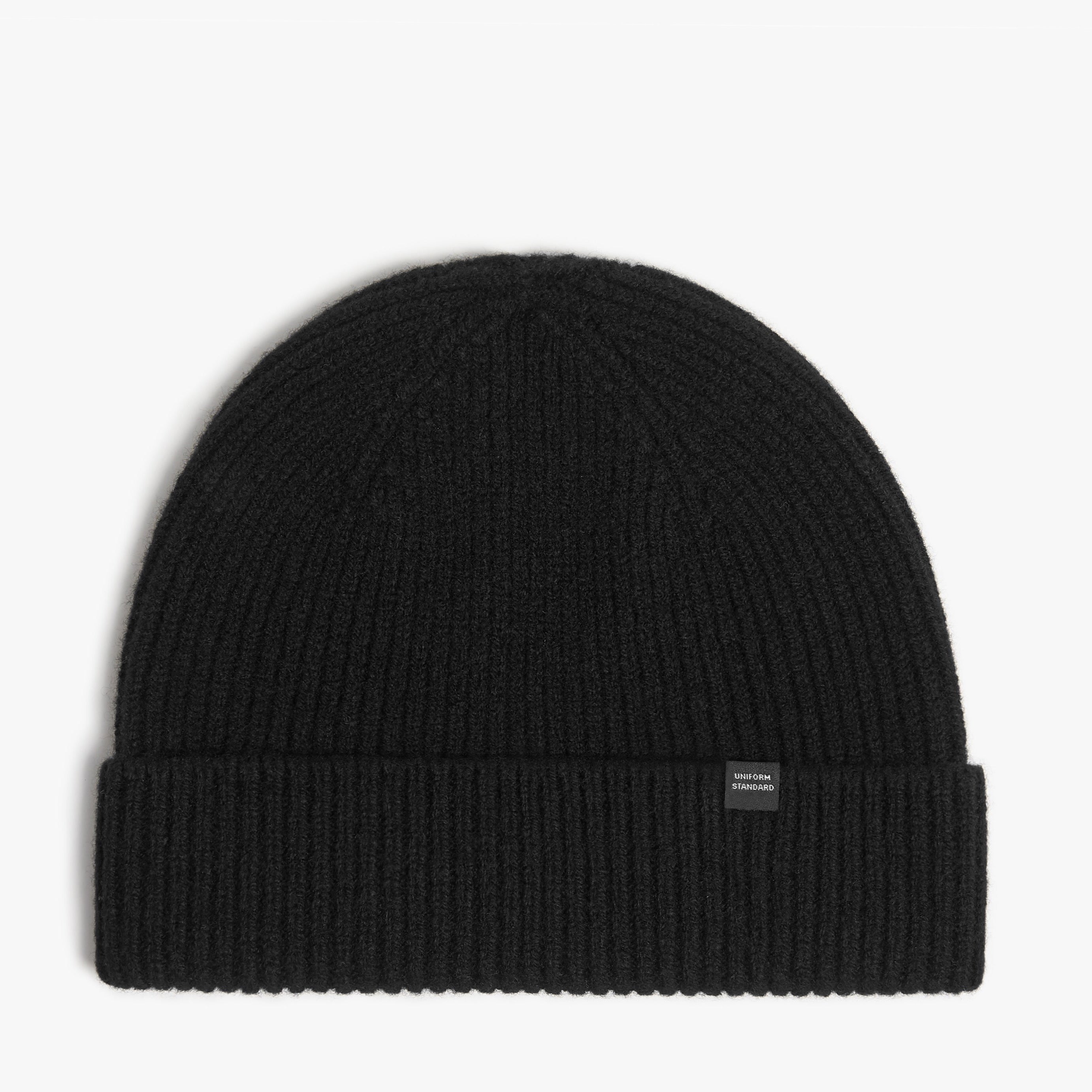 Merino Wool Rib Beanie Black