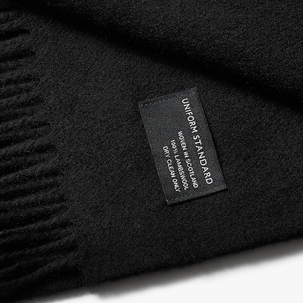 Uniform Standard luxury merino wool scarf in Black designed in East London
